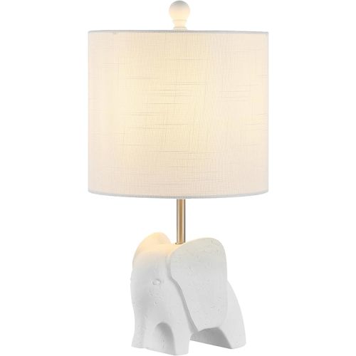 JONATHAN Y 17.5" White Elephant Kids Table Lamp, Whimsical Resin Bedside Lamp with White Linen Drum Shade for Bedroom Playroom Nursery, LED Bulb Included, UL Listed (JYL1143D)