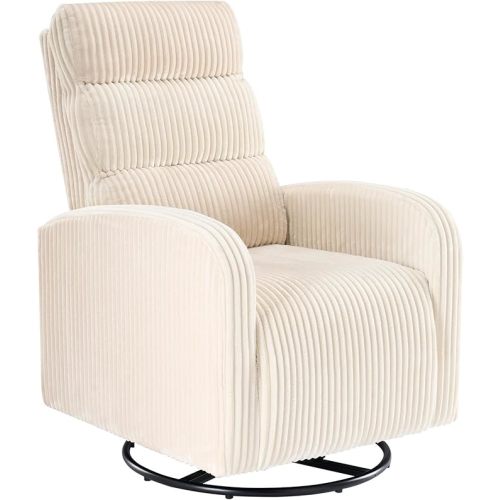DUMOS 360°Swivel Nursery Chair, Comfy Chair for Bedroom, Rocking Chair with Thickened Seat Cushion, High Back Sofa Chairs for Living Room, Nursery Room and Reading Room, Beige