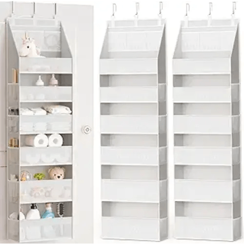 Criusia 2 Pack Over the Door Organizer, Heavy-Duty 6-Shelf Hanging Storage with 13 Mesh Pockets, 55lbs Capacity Behind the Door Storage for Nursery, Bathroom, Bedroom, and Dorm, White
