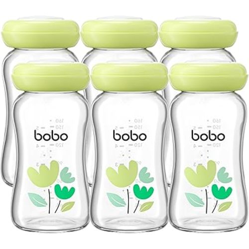 YOHKOH Glass Breast Milk Storage Bottles - 100% Leak-Proof, BPA-Free Breastmilk Storage Containers, Freezer & Dishwasher Safe, Ideal for Nursing Mothers (Green, 5.4oz (Pack of 6))