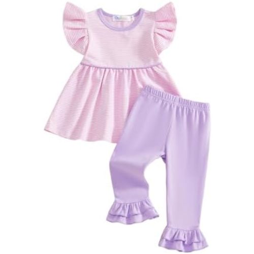 Kuriozud Toddler Baby Girl Clothes Sleeveless Shirts Tunic Top and Ruffle Pants Set 2 Piece Spring Summer Outfits