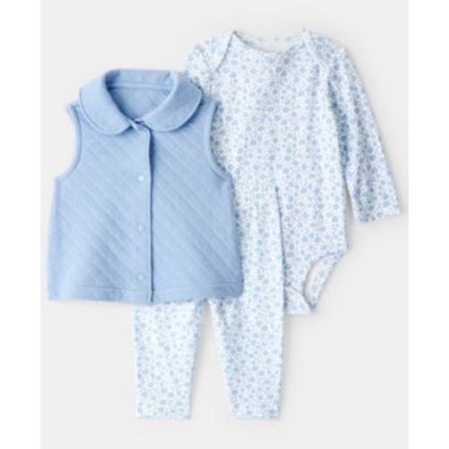 Baby Girls' Floral Sleeveless Vest, Bodysuit and Pants, 3-Piece Set