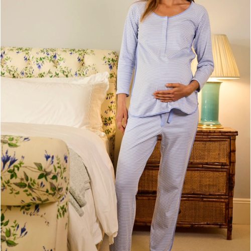 LAKE | Women | Pima Cotton Pajamas | Hydrangea Maternity Long Long Set