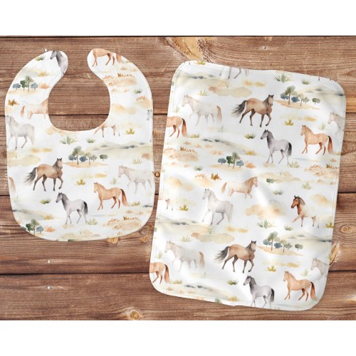 Western Bibs and Burp Cloths, Baby Bibs With Horses, Cowboy Baby Bib, Wild Horses, Western Nursery Theme, Gender Neutral Baby Gifts, Rodeo