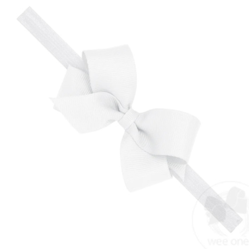 Mini Grosgrain Girls Hair Bow on a Soft Elastic Baby Band - LT PINK / NEWBORN (0-6 MONTHS) | Wee Ones Hair Bows & Accessories