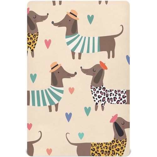 Dachshund Dog Crib Sheets for Boys and Girls, Fitted Baby Crib Sheets Soft and Breathable Mini Crib Sheets 52 X 28 Inches