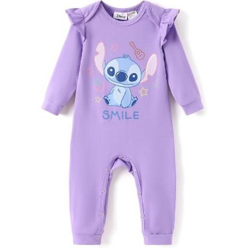 Disney Stitch Infant Girls Ruffle Long Sleeve Rompers Stitch Purple 3-6 Months