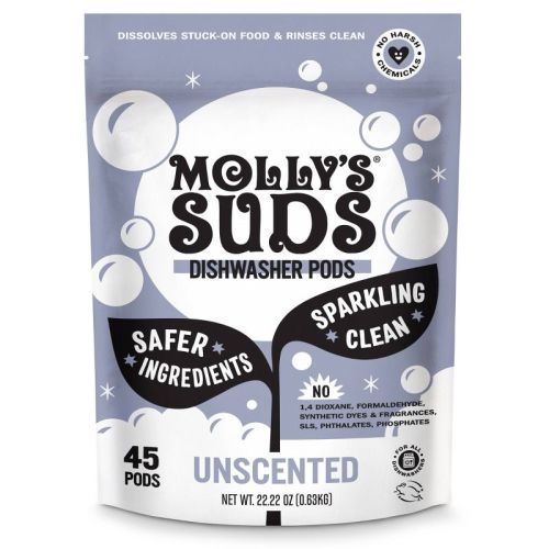 Molly's Suds Dishwasher Detergent Pods - Unscented - 45ct: Paraben-Free, Phosphate-Free, Vegan, Sanitizes