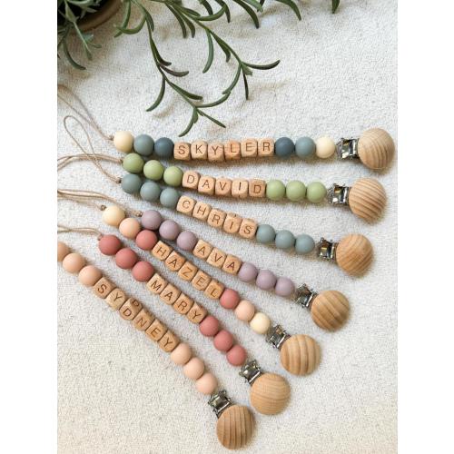 Personalized Pacifier Clip and Rattle set|Custom Baby shower Gift|Pastel Babygirl Binky Holder|Wooden Babyboy Dummy Chain|Newborn Gift