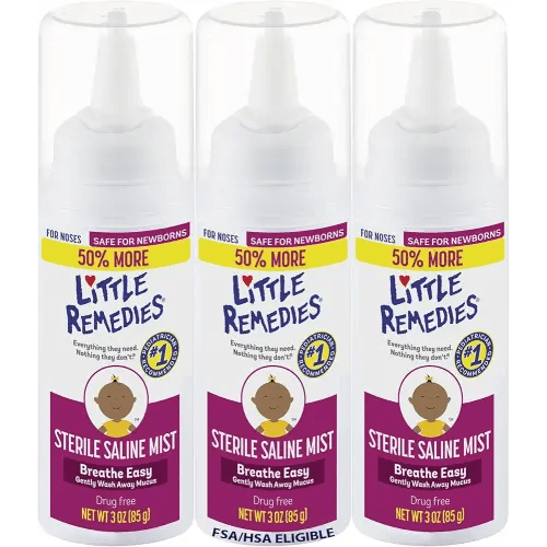 Little Remedies Sterile Baby Saline Nasal Mist, Safe for Newborns to Relieve Stuffy and Dry Noses, 3 Fl Oz, Pack of 3