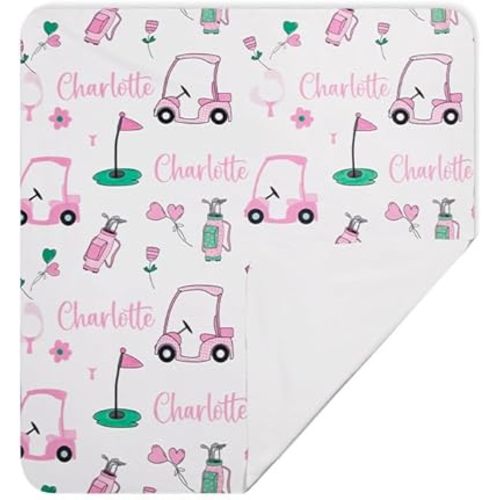 Personalized Baby Swaddle or Fleece Blanket - Golf Newborn Custom Soft With Name - Pink Girl or Boy Infant Throw - Customized Baby Gift