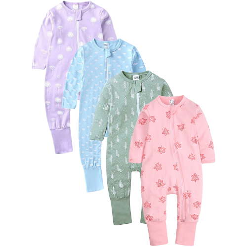 ENFLASH Baby Girls 2 Way Zipper Footless / Footed Pajamas Cotton Long Sleeve Romper with Mittens Sleep 'N Play
