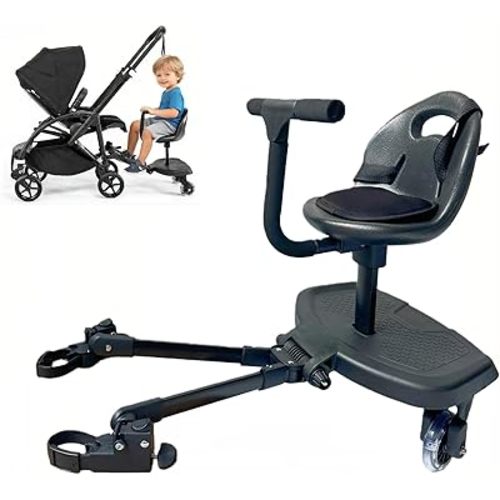 Universal Stroller Board Attachment for Toddler, 2in1 Sit & Stand Detachable Seat, Fits Most Strollers, Holds Up to 55 LBS, Black