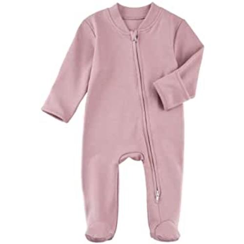 Baby Footed Pajamas with Mitten Cuffs - Unisex Newborn Infant 2 Ways Zipper Cotton Footie Onesies