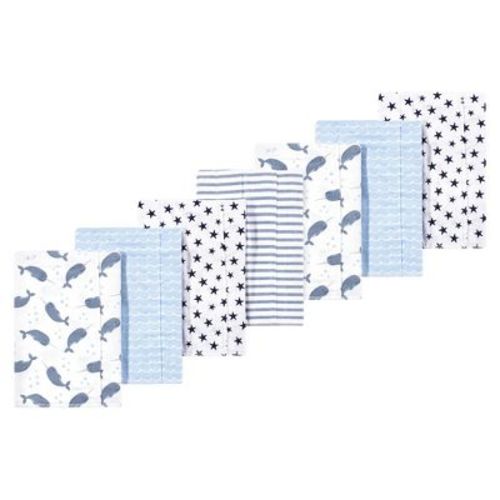 Luvable Friends Hudson Baby Flannel Burp Cloths 7pk, Blue Narwhal