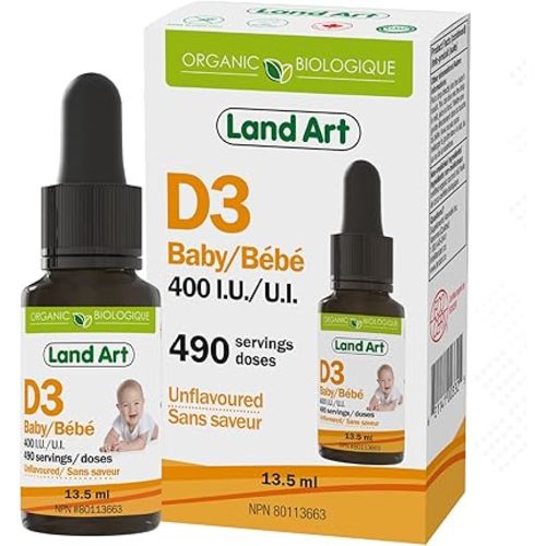 Certified Organic Vitamin D3 Drops - For Baby - 400 IU per drop - 490 servings - Development and maintenance of bones and teeth - GMO free - Gluten free - Made in Canada (13.5 ml)