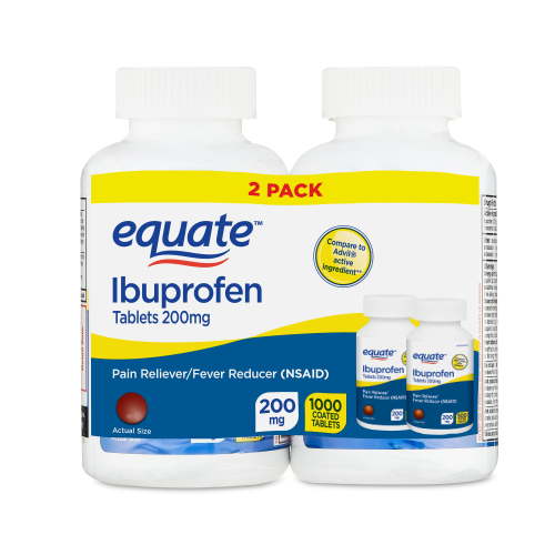 Equate Ibuprofen Pain Reliever and Fever Reducer Tablets, 200 mg, 500 Count, 2 Pack
