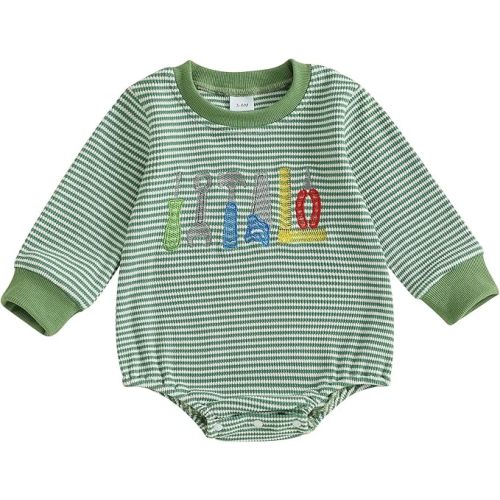 Infant Long Sleeve Bubble Romper Baby Boy Fall Winter Outfits Newborn Waffle Knit Embroidery Bodysuit Clothes