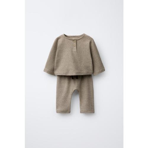 STRIPED T-SHIRT AND PANTS SET - taupe brown | ZARA United States