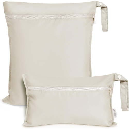 YANTONG Water Resistant Wet Bags for Baby Wet Dry Bags for Cloth Diaper, Reusable Wet Bags for Baby Items, Swimsuit & Travel, 2pcs, Beige