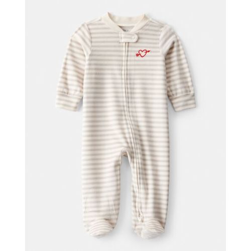 Baby Valentine's Day Striped DreamPlush Snug Fit 2-Way Zip Sleep & Play Pajamas - Grey | Carter's