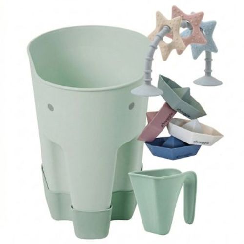 Shnuggle Bath Accessories Bundle - Ellie Scoop, Washy Jug, Boats & Wishy Toy - 4-Piece Set Eucalyptus