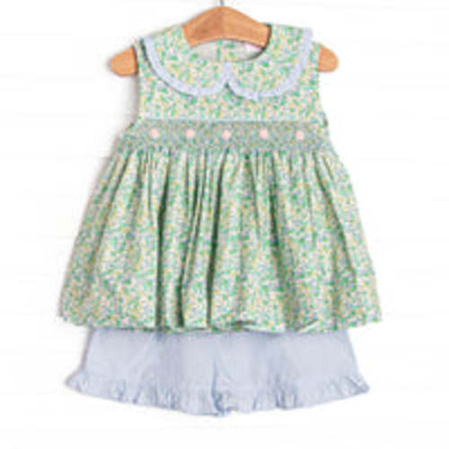 Born to Bloom Smocked Ruffle Short Set, Green – Stitchy Fish