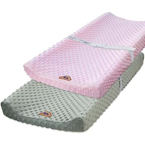 BlueSnail Ultra Soft Minky Dot Changing Pad Cover 2 Pack (Gray+Pink, 2 Pack)