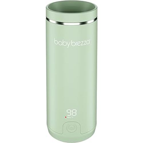 Baby Brezza SuperFast Portable Bottle Warmer 3x Faster than Others, Travel Milk Formula Warmer with 4 Temperature Settings, 9oz Capacity, USB Rechargeable, Safe & Even Heating, No Adapters, Sage Green