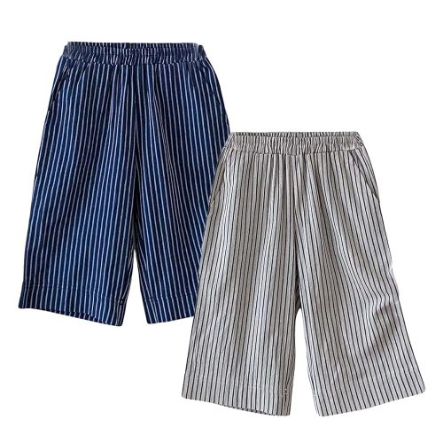 Ashmyova Casual Pants for Boys Girls Classic Linen Cotton Stripe Elastics Waist Spring Autumn Trousers Kids Long Pants 2Pcs