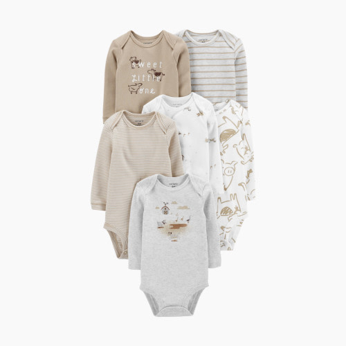 Carter's Long-Sleeve Original Bodysuits (6 Pack) - Khaki, 3M