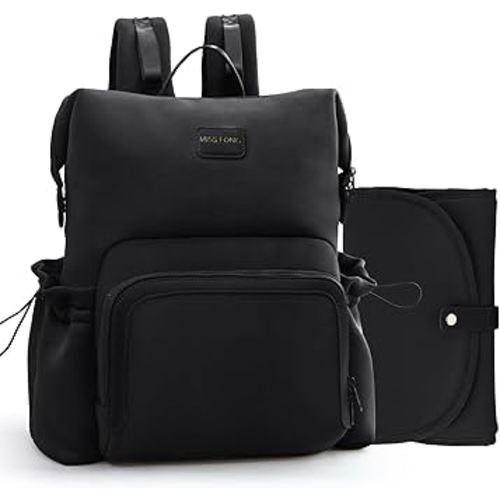 miss fong Diaper Bag Backpack - Baby Diaper Bag Neoprene Bag Large Capacity Neoprene Backpack with Diaper Changing Pad Travel Diaper Backpack Baby Backpack with 12 Pockets for Mom & Dad -Black