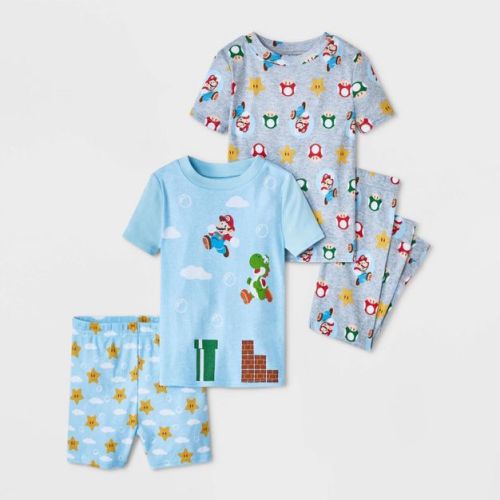 Baby Boys' 4pc My Mario Cotton Pajama Set - Blue 12M