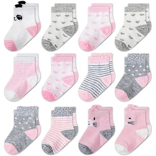 Mother's Choice Organic Cotton Baby Socks 0-6 Months, 6 Pairs Unisex - Soft & Hypoallergenic Baby Girl Socks (US, Age, 0 Months, 6 Months, Pink with Animal Design)