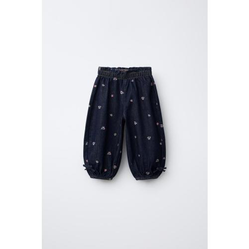 EMBROIDERED FLORAL BALLOON JEANS - Blue | ZARA United States