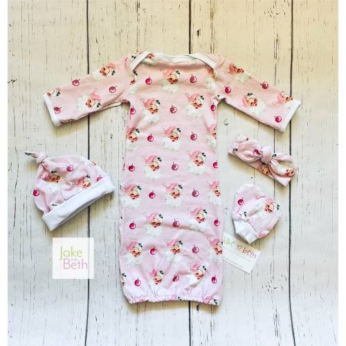 Christmas baby gown, newborn set, vintage Christmas, Santa