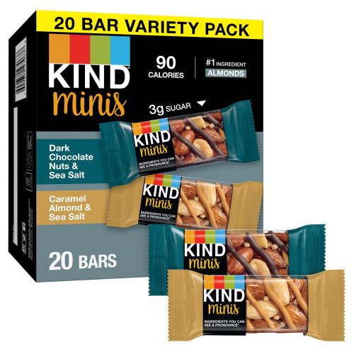 KIND Minis Dark Chocolate Nuts & Sea Salt and Caramel Almond & Sea Salt Snack Variety Pack 20 Count 0.7 oz Bars