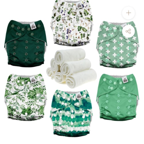 POCKET DIAPER 3.0 WITH INSERTS - 6 PACK(Love Green)