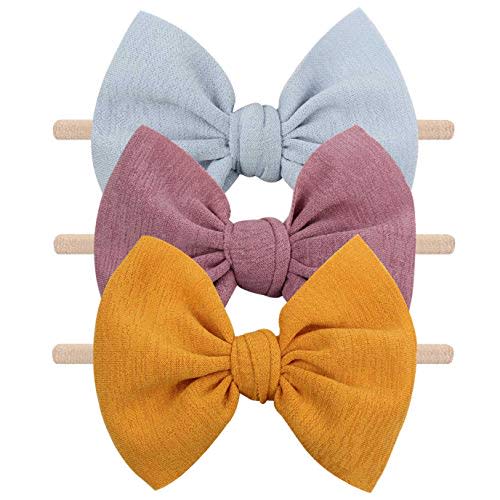 YanJie Baby Girls Nylon Headbands Newborn Bows Handmade Hair Bows Hairbands Hair Accessories for Newborn Infant Toddlers Kids(Gold Blue Dusty Rose)