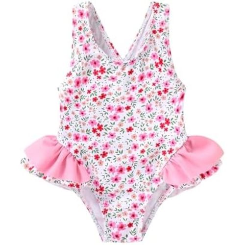 Toddler Swimsuit Girl Infant One Piece Swimwear Stripe Floral Summer Beach Bathing Suits with Bowknot