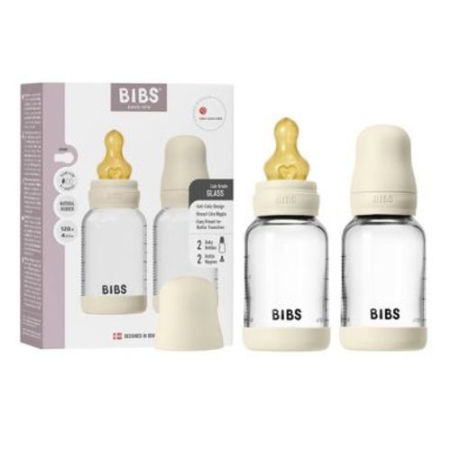 Bibs Glass Baby Bottle Set with Latex Nipple - 4 fl oz/2pk