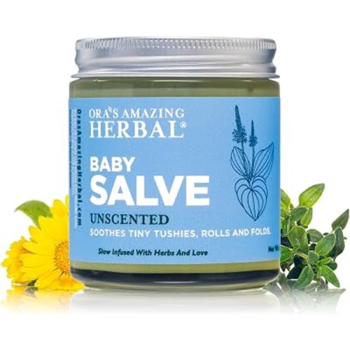 Baby Salve, Diaper Balm Ointment, Drool Rash Prevention, Natural Diaper Cream, Calendula Thyme Burdock Cream, Baby Eczema Acne and Rash Treatment, Creamy Baby Oil, 4 oz, Ora’s Amazing Herbal