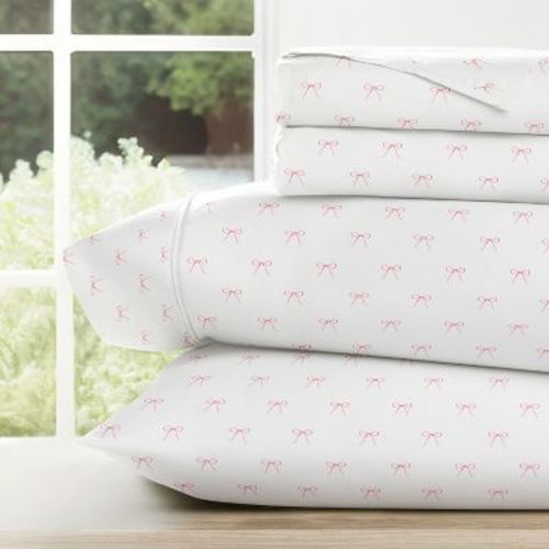 Bows and Flowers Patterned 4PC Bed Sheet Set - Becky Cameron