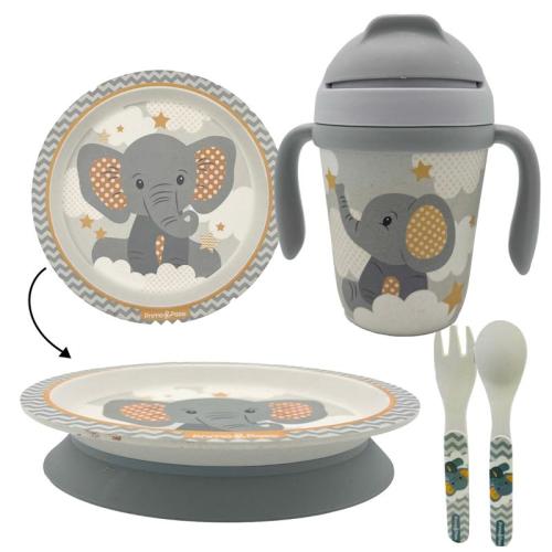 Primo Passi - Kids Bamboo Set Suction Plate & Cup, Little Elephant