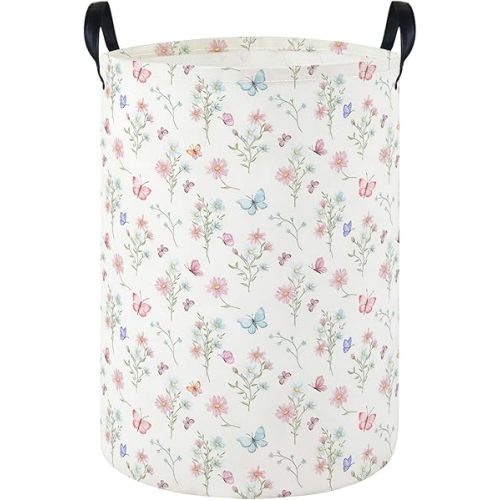 Laundry Hamper Baby Nursery Hamper Waterproof Foldable Kids Laundry Basket Kids Dirty Clothes Hampers Girl Room Decor for Home Gift Baskets(Pink Flower)