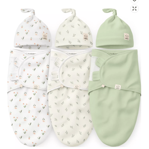 3-Pack Organic Baby Swaddle Sleep Sacks with Knot Hats, Newborn Baby Swaddles Wrap, Ergonomic Wearable Blanket