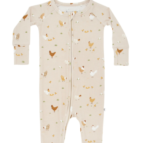 Chickens Small Ribbed Zip Romper