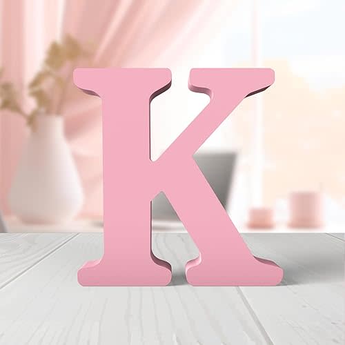 6 Inch Pink Wood Letters Unfinished Wood Letters for Wall Decor Decorative Standing Letters Pink Block Letters for Craft Home Party Projects (K)