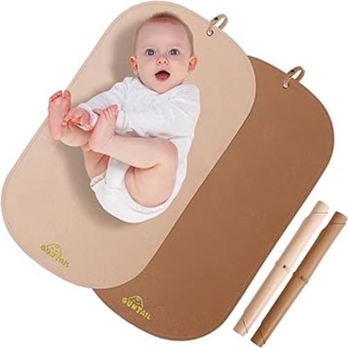 Portable Baby Diaper Changing Mat,Soft Faux Leather, Wipeable & Easy to Clean,for Home or Travel, Waterproof, with Storage Strap,Easily Put into Diaper Bag,30 x 17 in (Beige & Coffee)