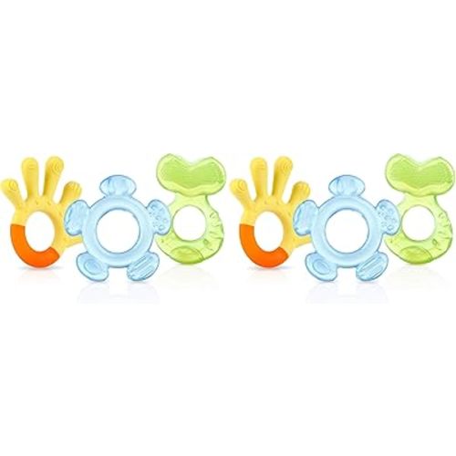 Nuby Three Step Teether Set, 3m+ | Soft and Hard Teething Surfaces (Pack of 6)